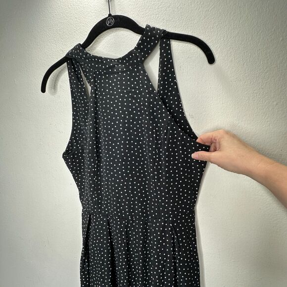 Audrey Halterneck Black White Polka Dot Open Tie Back Pleat Wide Leg Jumpsuit S - Picture 5 of 16